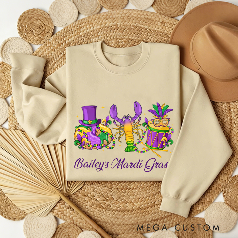 Personalized Mardi Gras King Cake Sweatshirt with Name Donut Coquette Sweatshirt Fat Tuesday Shirt Gift for Baking Lover Her Cake Lover