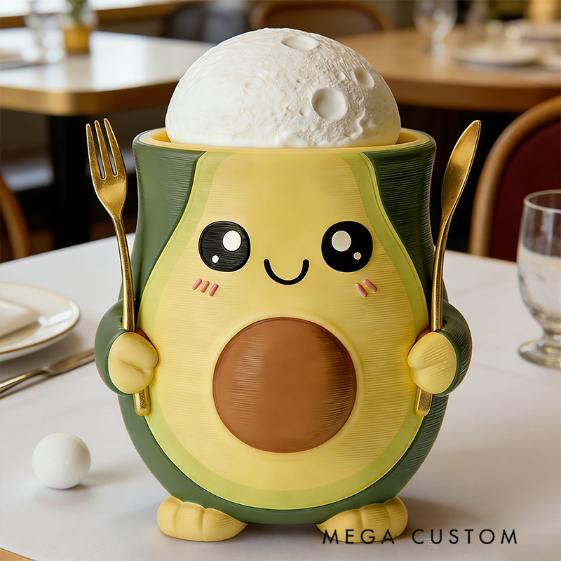 Personalized Cutea Vocado Ice Cream Pint Holder with Spoon Slots Eco-Friendly 3D Print for Gardening Lovers