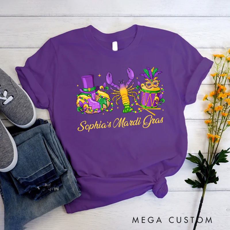 Personalized Mardi Gras King Cake Classic T-Shirts Donut Coquette Tee with Name Fat Tuesday Shirt for Donut Lover Baker Baking Lover