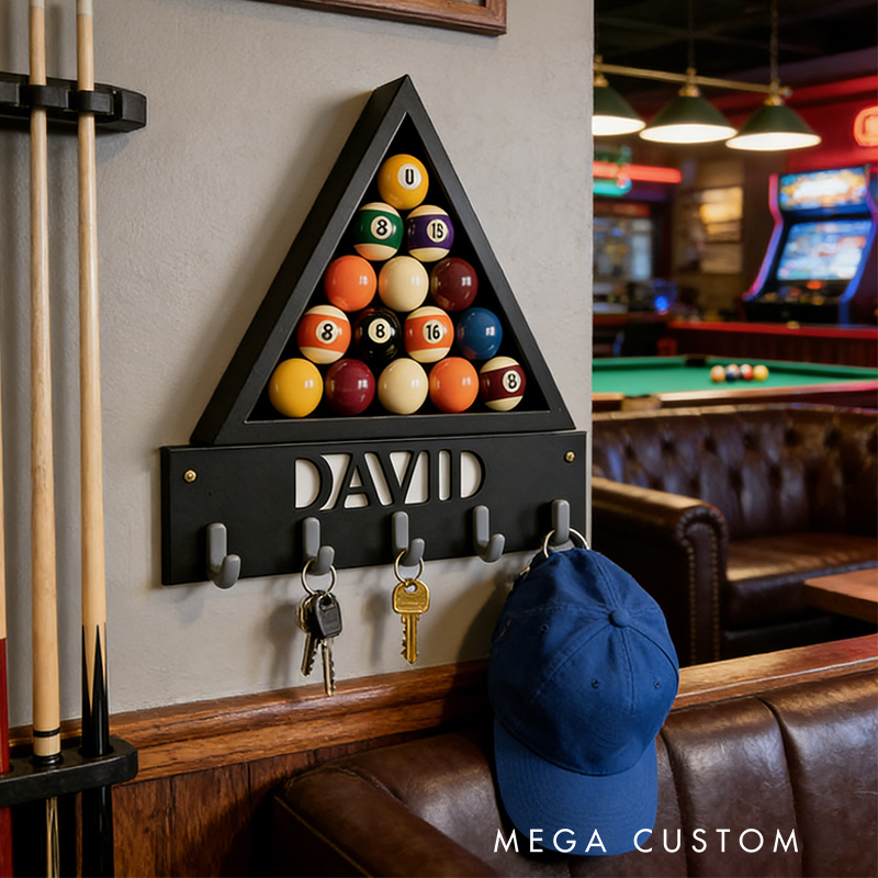 Personalized Billiards 3D Printed Key Holder with Custom Name for Billiards Enthusiasts