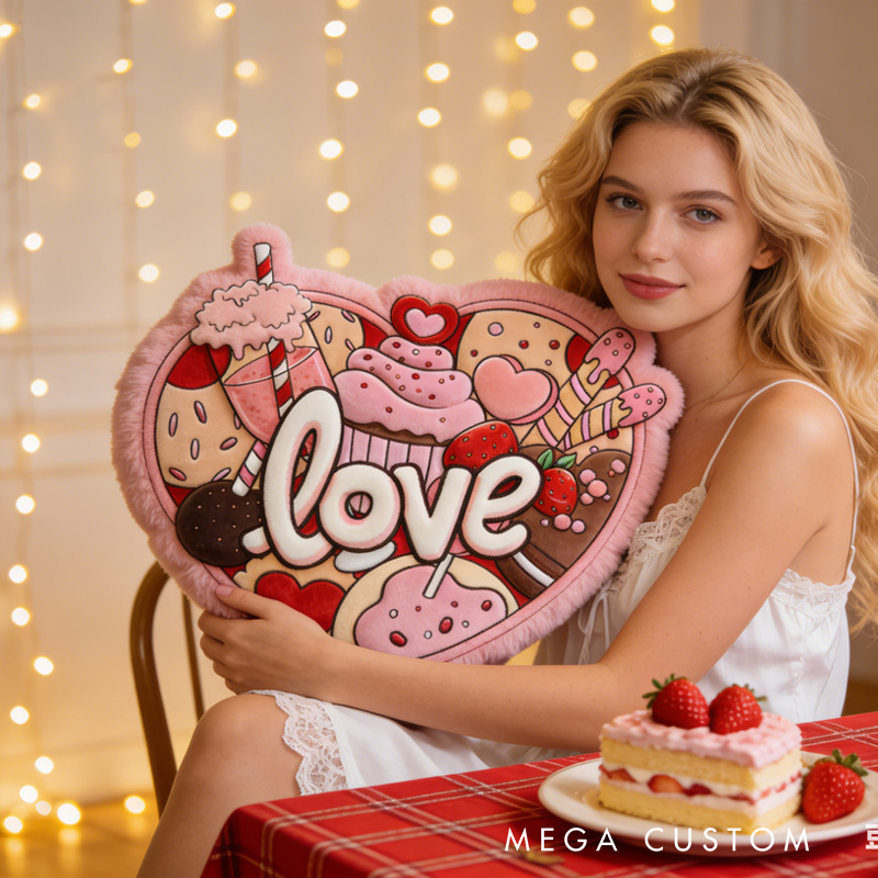 Personalized Cupcake Heart Shape Throw Pillow Graphic 3D Print Baking Heart Pillow with Name for Boyfriend Girlfriend Baking Lover Valentines Gift
