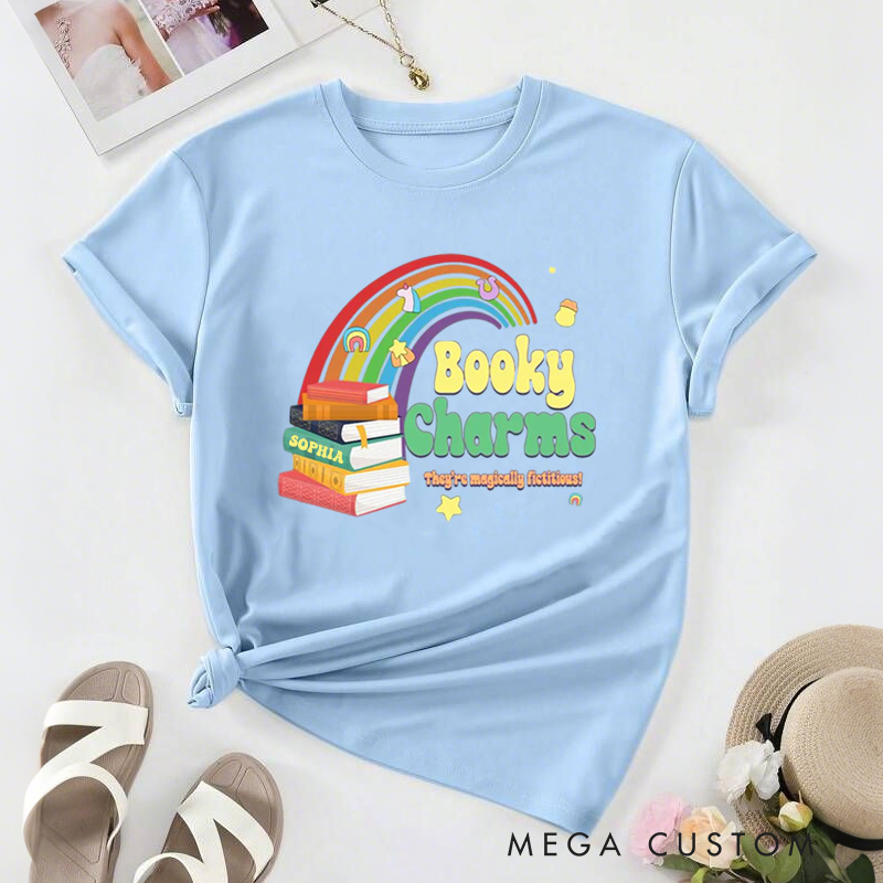 Personalized Booky Charms Bookish Classic T-Shirts Retro St. Patrick's Day Reading Shirt with Name Tee for Book Lover Bookworm Girlfriend Wife Women Gift