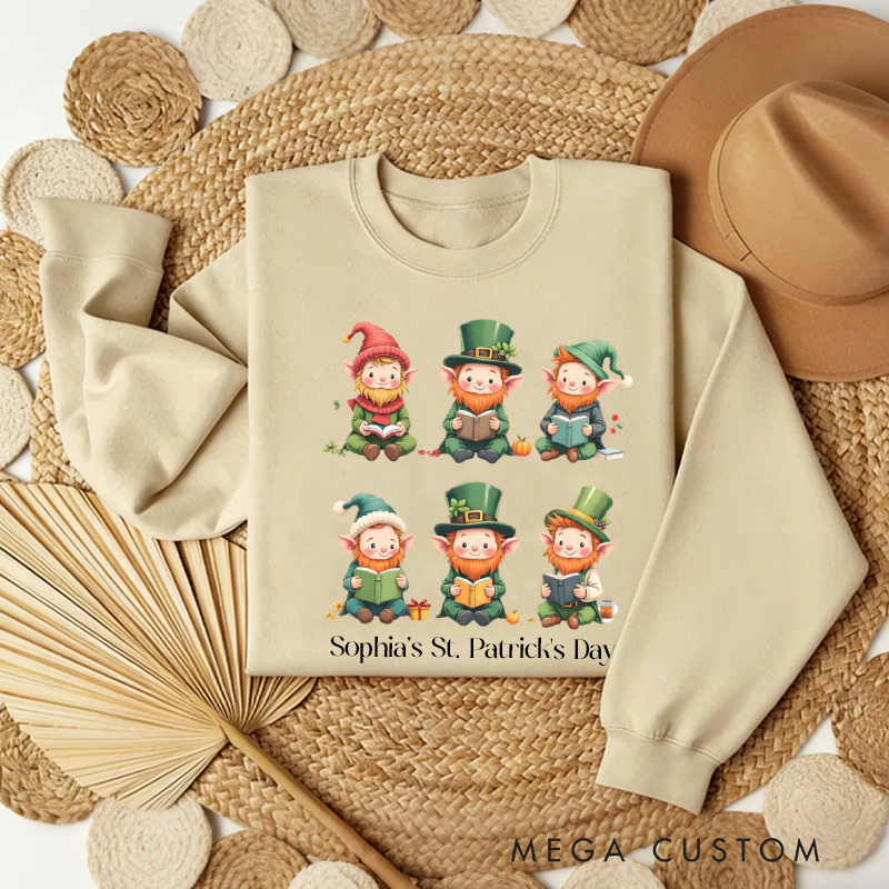 Personalized Book Lover Leprechaun Sweatshirt St Patricks Reading Sweatshirt with Name St. Patrick's Day Gift for Book Lover Reader Girlfriend Wife Librarian