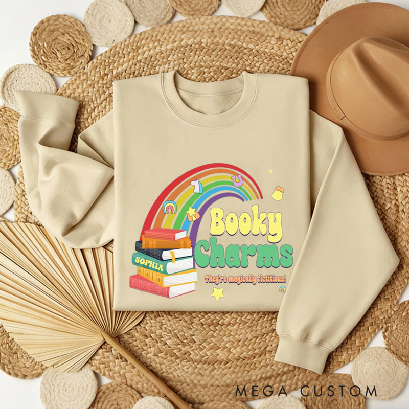 Personalized Booky Charms Sweatshirt Retro Bookish Sweatshirt with Name St. Patrick's Day Gift for Book Lover Reader Girlfriend Wife Librarian