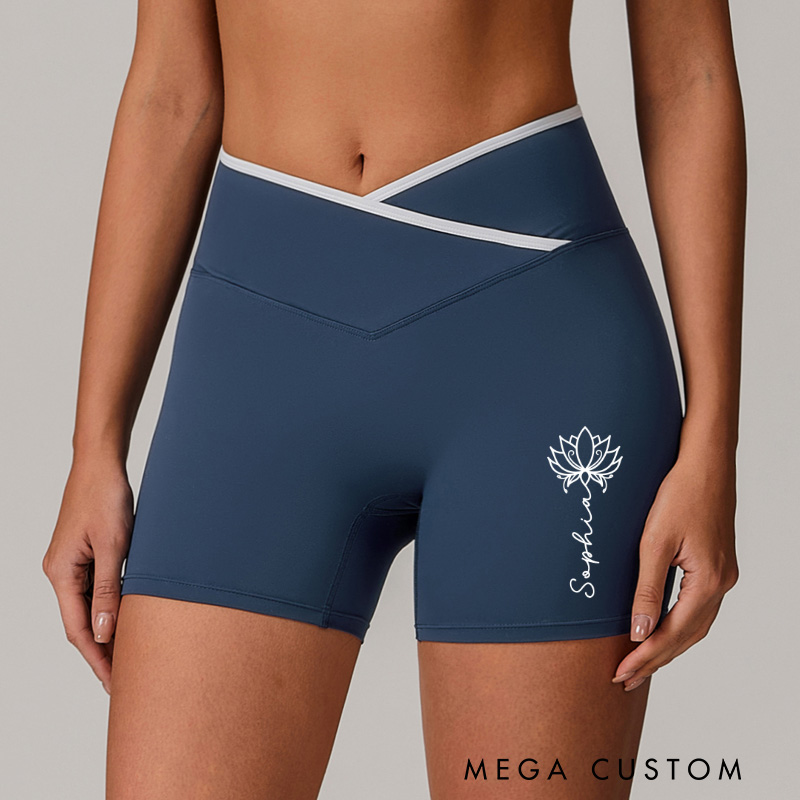 Personalized Yoga Lotus Yoga Training Shorts Custom Name Yoga Shorts Yoga Gym Gifts Women Her
