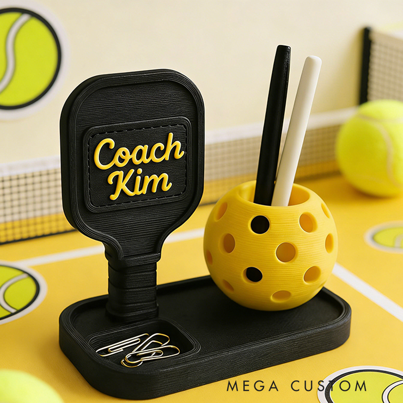 Personalized 3D Printed Pickleball Pen Holder Desk Organizer Cute Pickleball Gift for Women Coaches & Coworkers