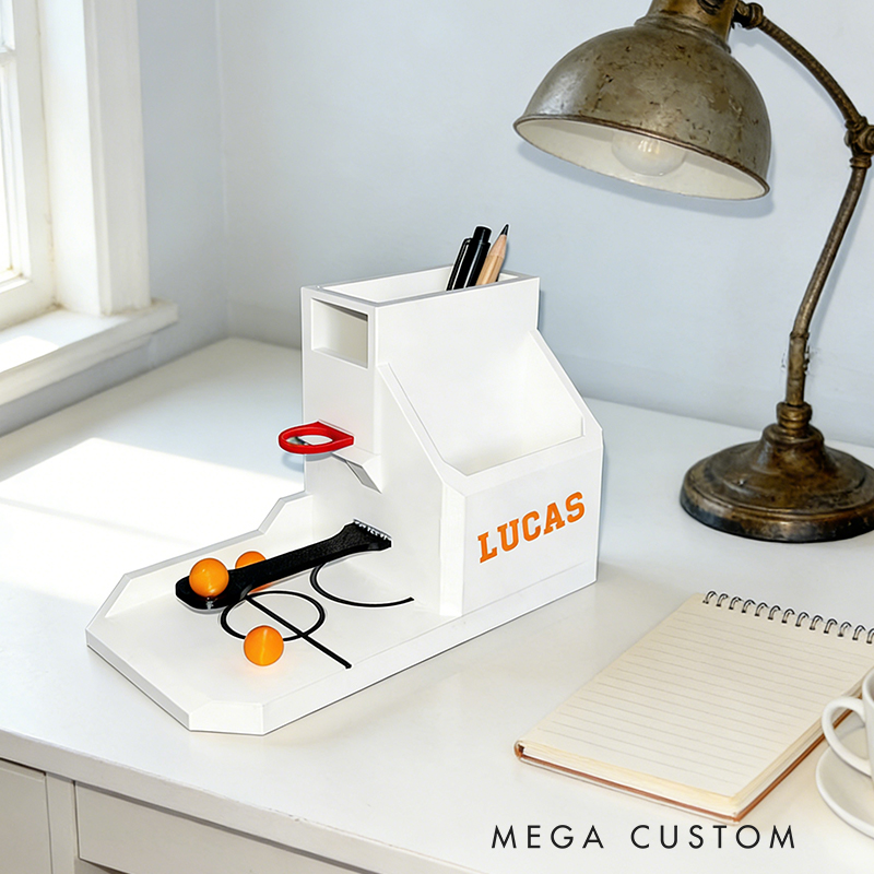 Personalized 3D Printed Basketball Desk Organizer with Custom Name for Sports Fans