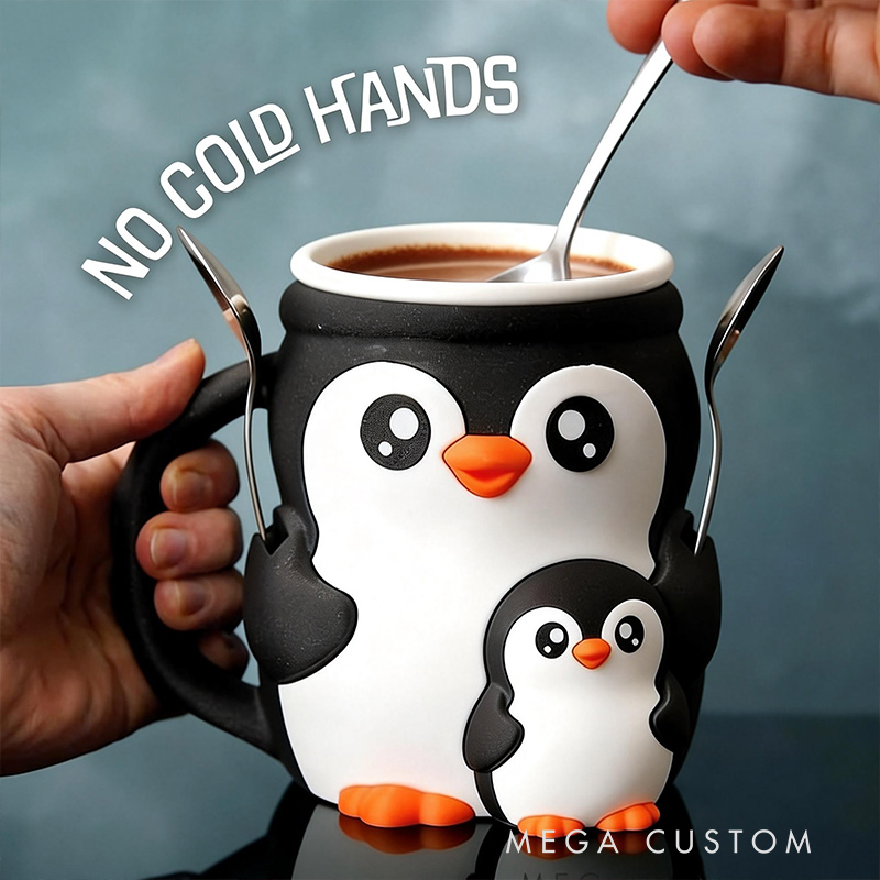 Personalized Adorable PenguinIce Cream Cozy Pint Holder 3D Printed with Spoon Slots & Snack Drawer for Mom Kids Ice Cream Lover