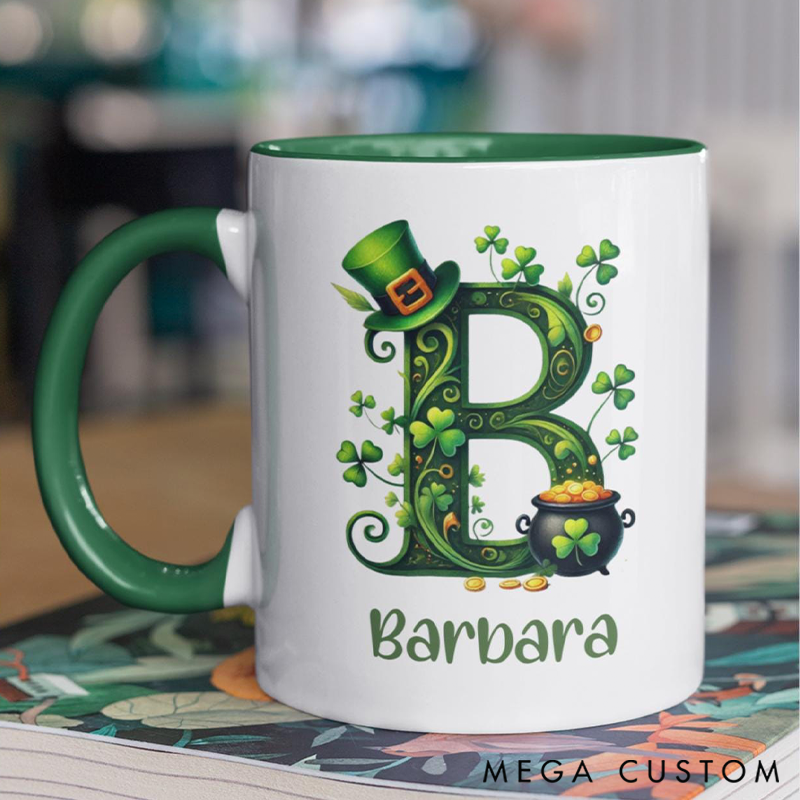 Personalized Irish Shamrock St. Patricks Day Initial Mug for Avid Garden Lovers