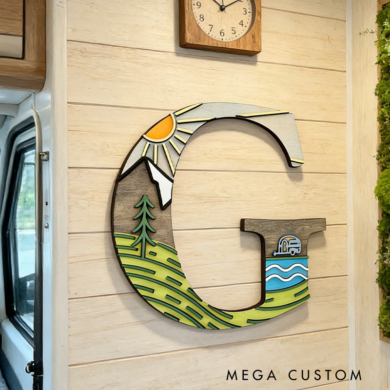 Personalized Monogram Camping Rv Life 3D Wall Decor Home Away from Home Decor Camping Decor Camper or Tent Mountain and Lake Design
