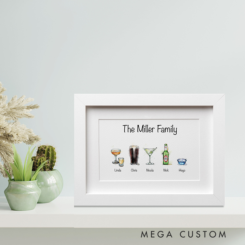 Personalized Family Drinks Print Frame New Home Gift Family Gift Housewarimg Gift 
