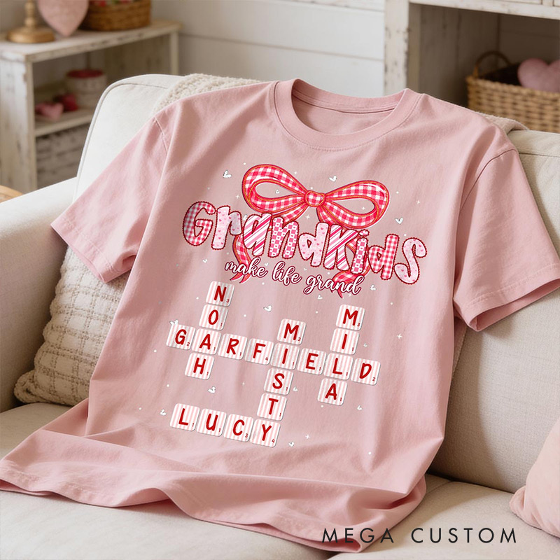 Personalized Shirt Grandkids Make Life Grand Preppy Valentine Pattern Crossword Puzzle Art Shirt Valentine's Day Gift For Grandma