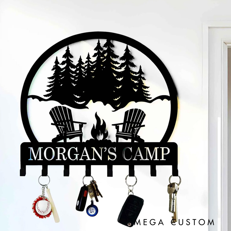 Personalized Custom Metal Campfire & Chairs Keyholder Hooks Christmas Camping Gifts Fire Pit Sign Campsite Gift Hooks