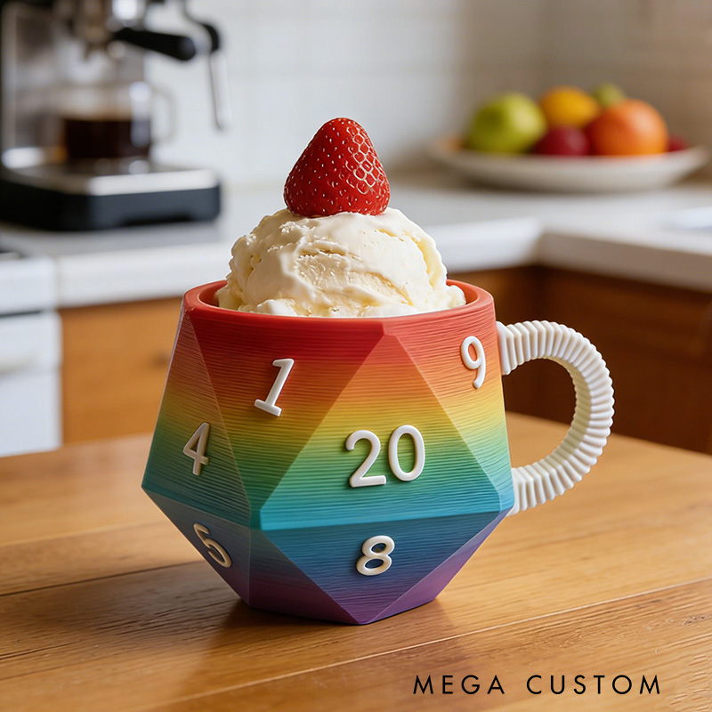 Personalized 3D Printed Gamer Controller Ice Cream Pint Holder Rainbow D20 Dice Ice Cream Pint Holder Gift for Game Geek 