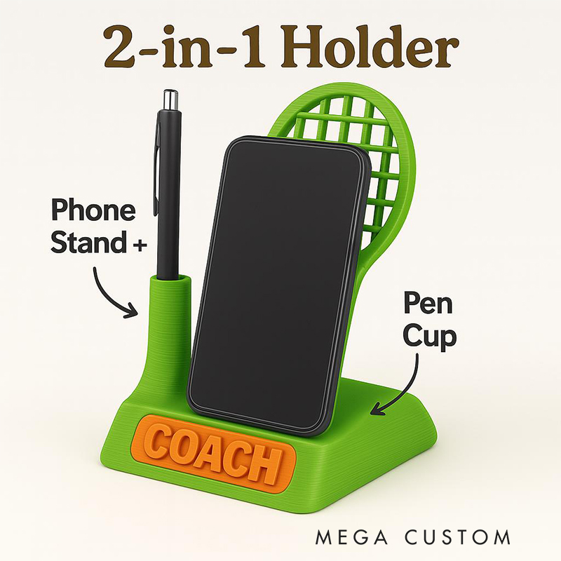 Personalized 3D Printed Tennis Desk Organizer with Phone Stand and Custom Name for Tennis Lovers