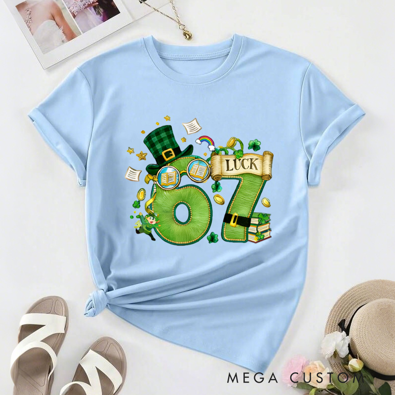 Personalized 67 Reading Classic T-Shirts Shamrock Green Leprechaun Shirt with Name for Book Lover Bookworm Girlfriend Wife Women Gift