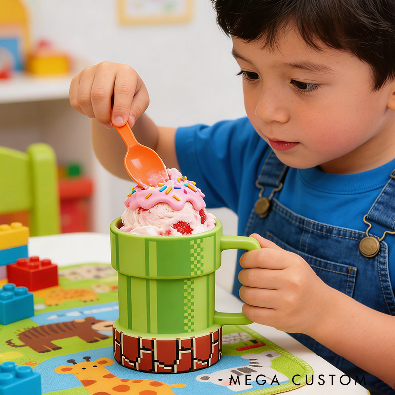 Personalized 3D Printed Pixelated Pipe Mug Ice Cream Pint Holder Gift for Kid Game Lover
