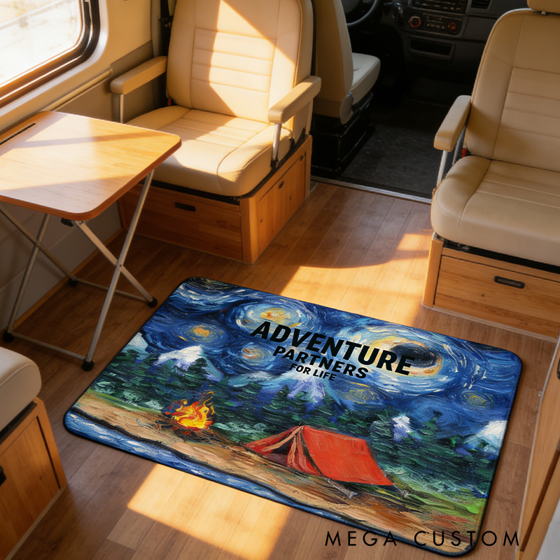 Personalized Starry Night Camping Adventure Rug Rv Doormat Outdoor Enthusiasts Campers Gift