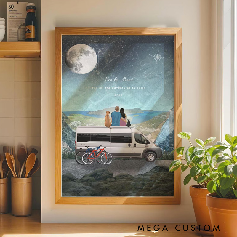 Personalized Camper Van Wall Art Prints Van Life Print Adventure Print Custom Anniversary Print Custom Room Decor Couples Print
