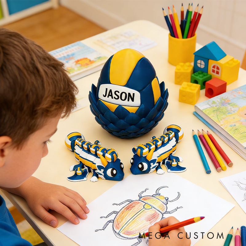 Personalized 3D Printed Volleyball Dragon and Egg Toy Set with Custom Name for Kids and Fans