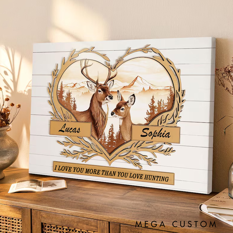 Personalized Deer Hunting Couple Wall Art Prints Custom Names Wall Hunting Lover Anniversary Gift
