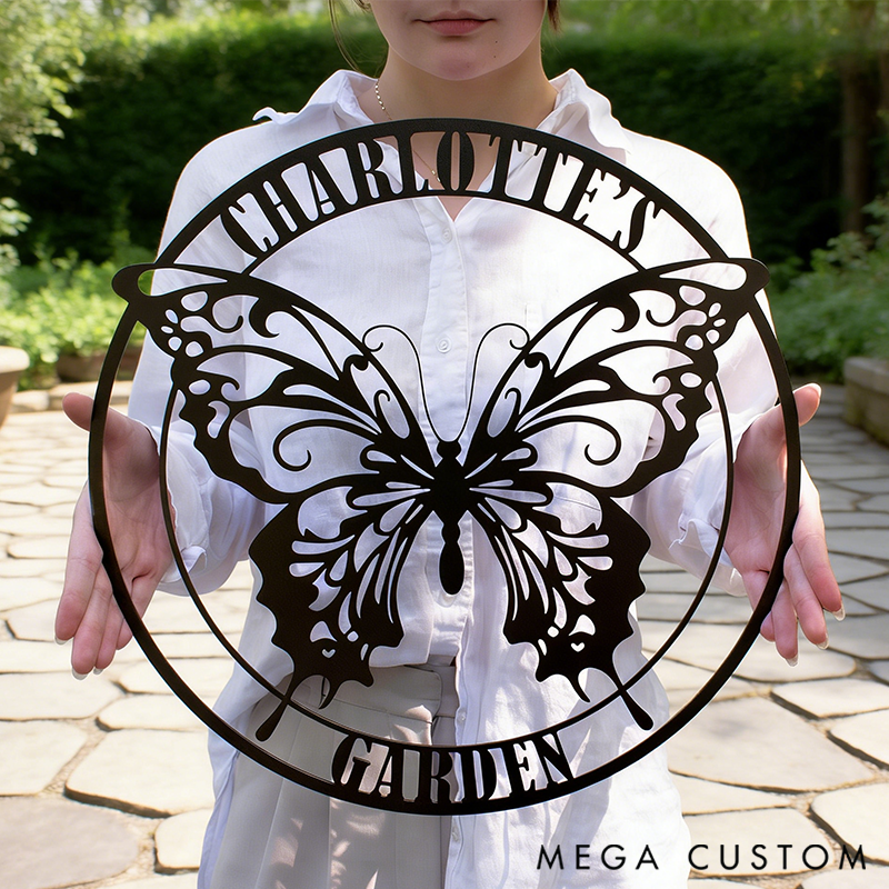 Personalized Custom Butterfly Garden Metal Yard Sign Gift for Her