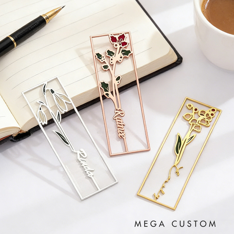Personalized Watercolor Birth Flower Bookmark with Name Birthday Gift for Books Lover Reader Bookish