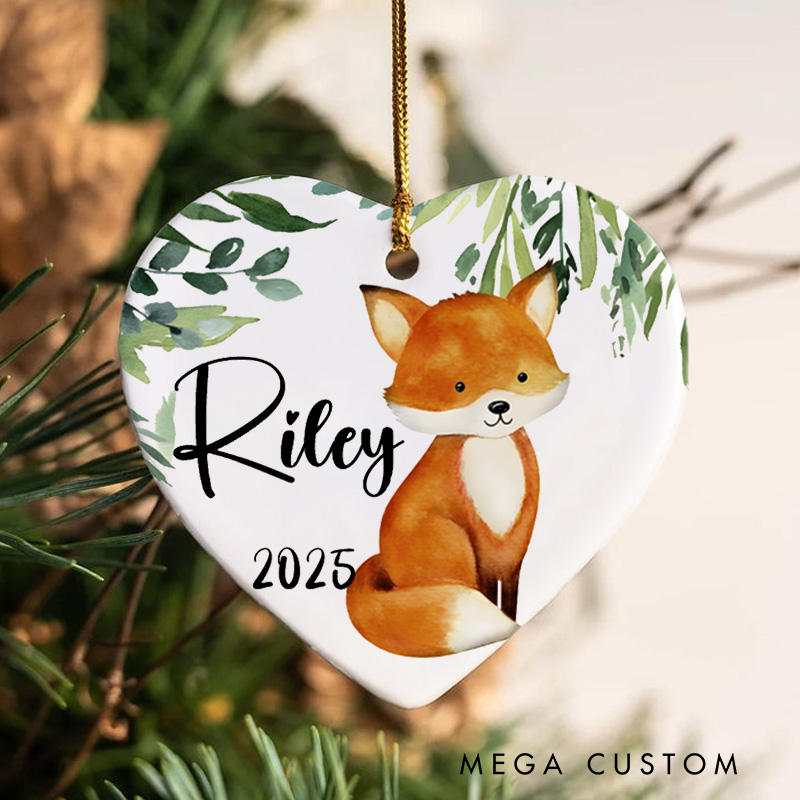Personalized Baby Fox First Christmas Ornament Featuring Woodland Charm Christmas Ornament