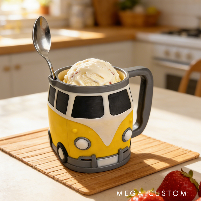 Personalized 3D Printed Campervan Ice Cream Pint Holder Outdoor Camping Lover Ice Cream Pint Holder Gift for Camping Lover