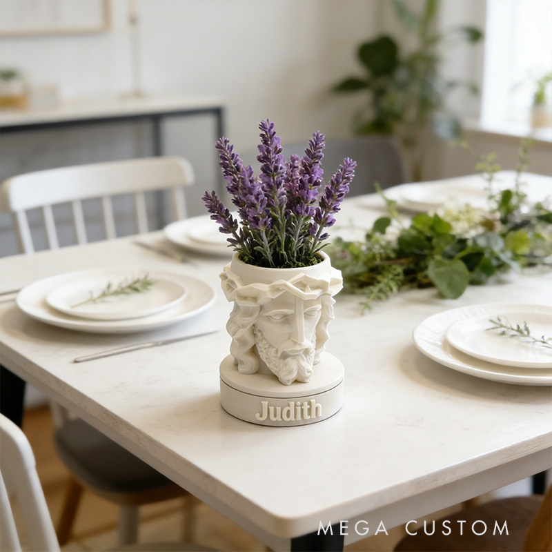 Personalized 3D Printed Jesus Crown of Thorns Christ Planter with Custom Name Can Also be Used as Pen Holder or Desk Organizer Religious Gift