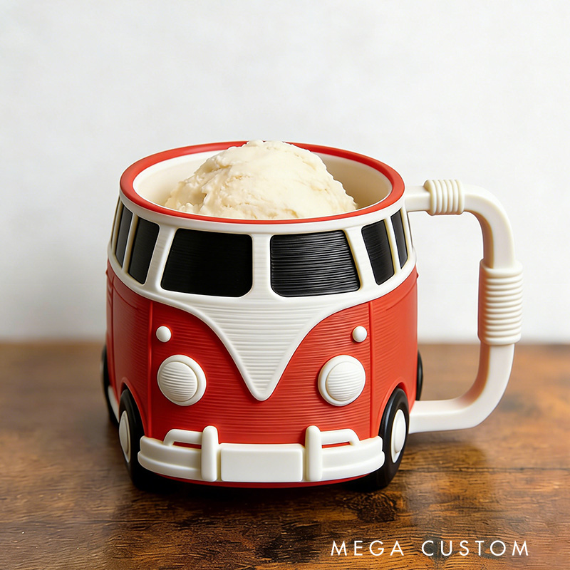 Personalized 3D Printed Vintage Camper Ice Cream Pint Holder Outdoor Camping Lover Ice Cream Pint Holder Gift for Camping