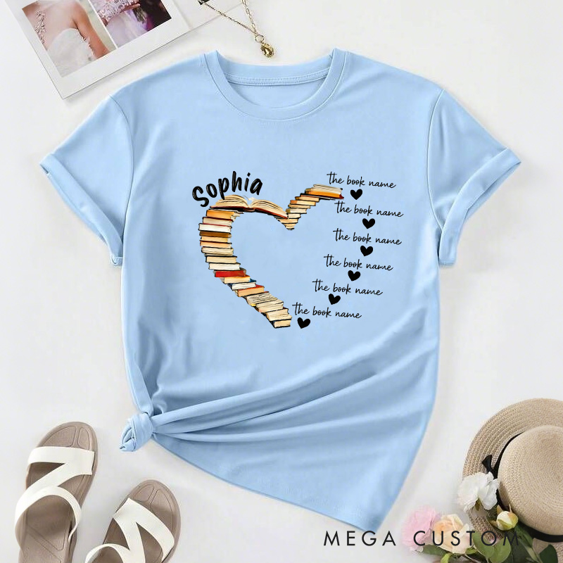 Personalized Book Heart Classic T-Shirts with Name Book Lover Tee for Book Lover Bookworm Girlfriend Wife Women Gift