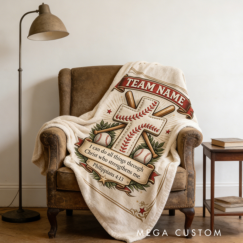 Personalized Baseball Blanket with Family Name and Inspirational Verse for Sports Enthusiasts and Believers Alike