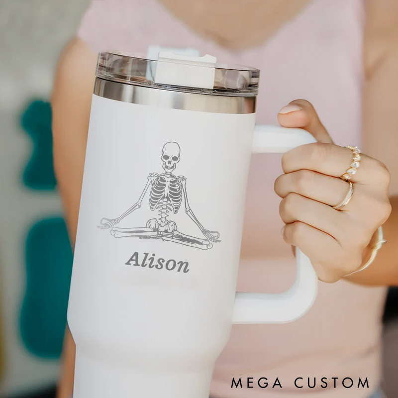 Personalized Skeleton Yoga Tumbler Custom Yoga Engraved Cup Yoga Teacher Gift for Her Sports Tumbler Gift for Women