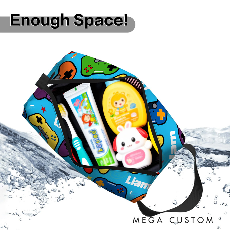 Personalized Pixel Ocean Game Portable Toiletry Bag with Zipper and Handle Dopp Kit Travel Accessory Birthday Gift for Game Lover Kids