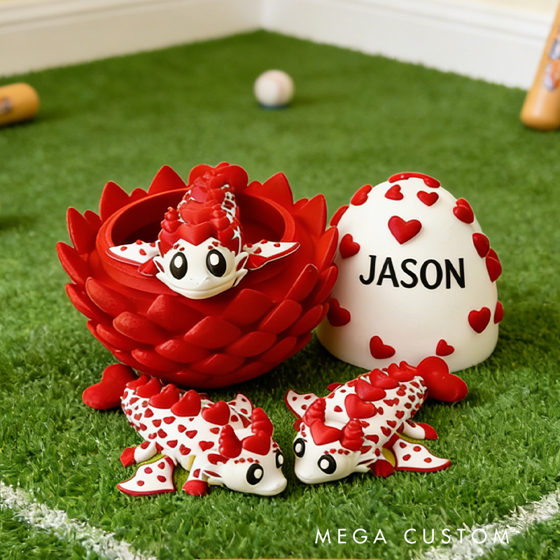 Personalized 3D Printed Baseball Heart Dragon and Egg Toy Set with Custom Name for Kids and Fans 