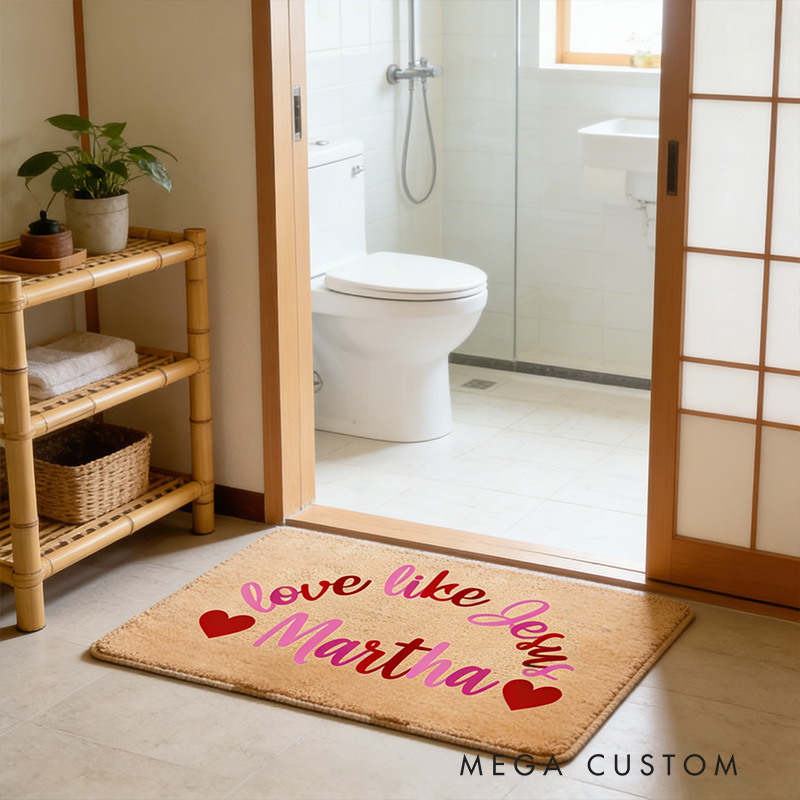 Personalized Love Like Jesus Valentines Doormat with Custom Name Non-Slip Valentines Day Decor Welcome Mat Religious Housewarming Gift Valentines Gift