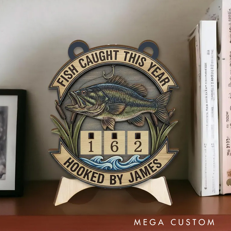 Personalized Fish-Caught This Year Sign Custom Wooden Fishing Tally Counter Sign Fishing Tracker Sign Gift for Fishing Lover