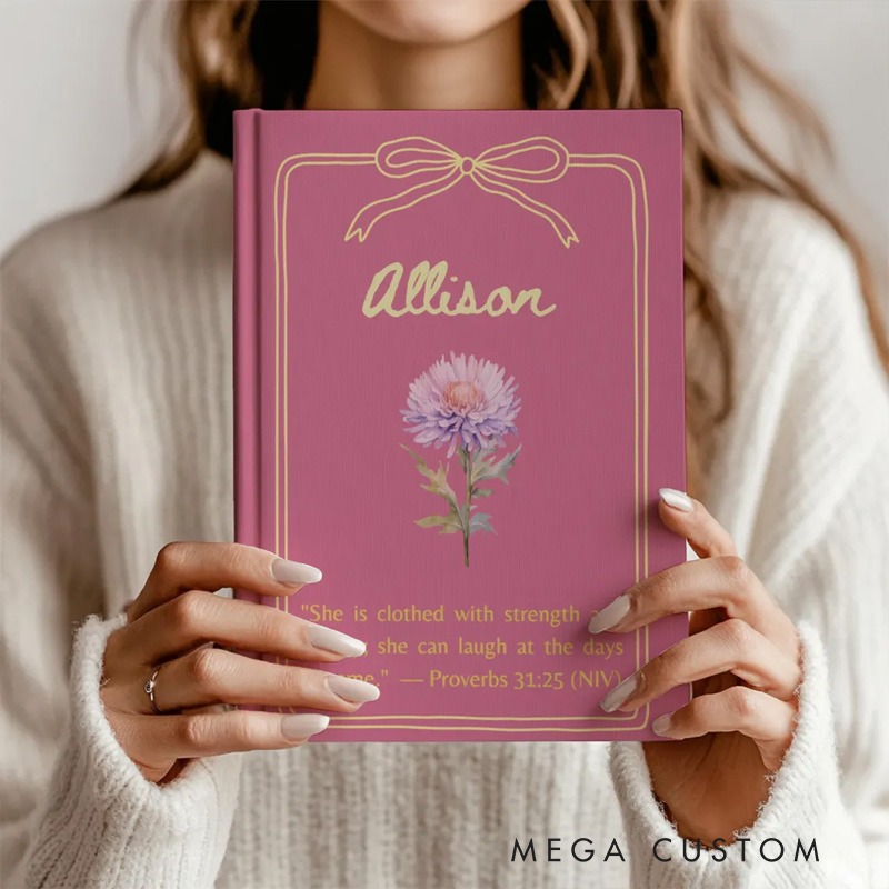 Personalized Birth Flower Bible Verse A5 Prayer Journal Notebook with Custom Name for Her Christian Gift for Women Religious Gift for Sister in Christ