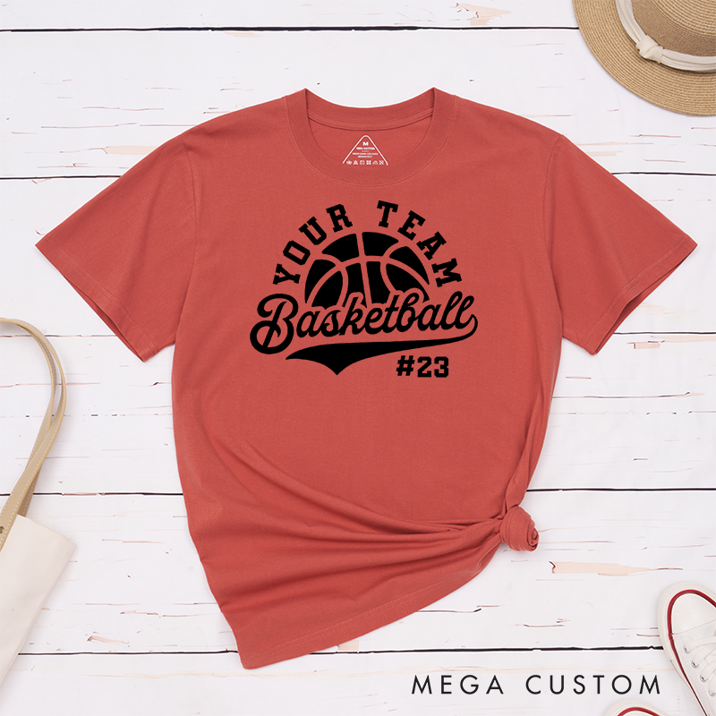 Personalized Basketball T-Shirt with Your Team Name Bold Graphic and Custom Jersey Number