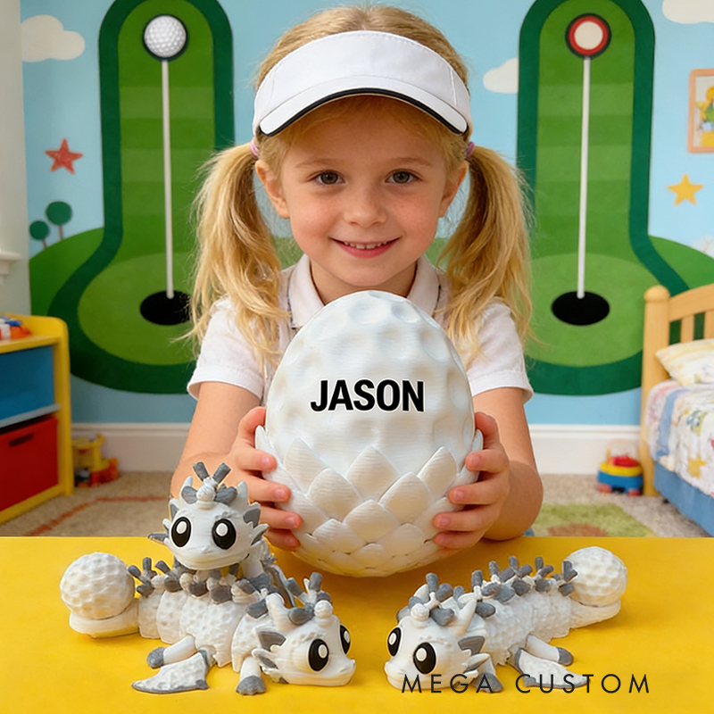 Personalized 3D Printed Golf Dragon and Egg Toy Unique Gift for Golf Lovers on Birthday 