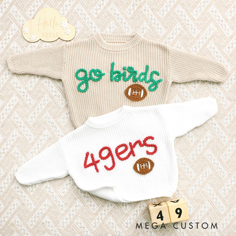 Personalized Baby Embroidered Sports Sweater Sweater Custom Name & Sports Icon Cotton Pullover for Infants and Toddlers Football Fan Gift