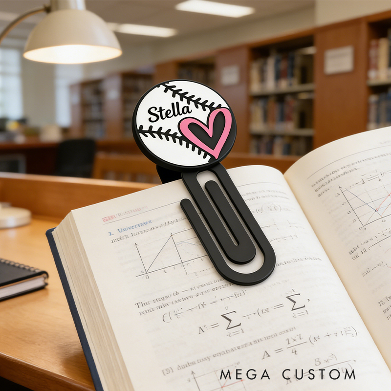 Personalized Baseball Heart Bookmark Custom Name for Reading Fans and Athletes 