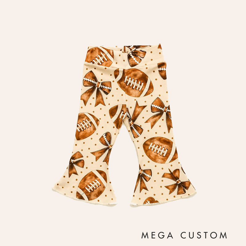 Football-Themed Baby Outfit Set Bell Bottoms Bodysuit & Bow for Game Day Style