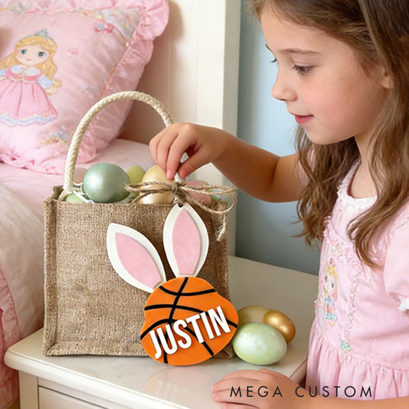 Personalized Basketball Easter Basket Tag Custom Name Bunny Label Gift for Kids on Easter Day