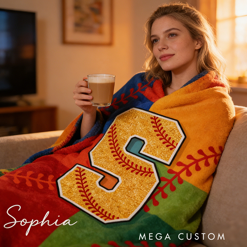 Personalized Glitter Softball Blanket with Name and Number for Baseball Girls