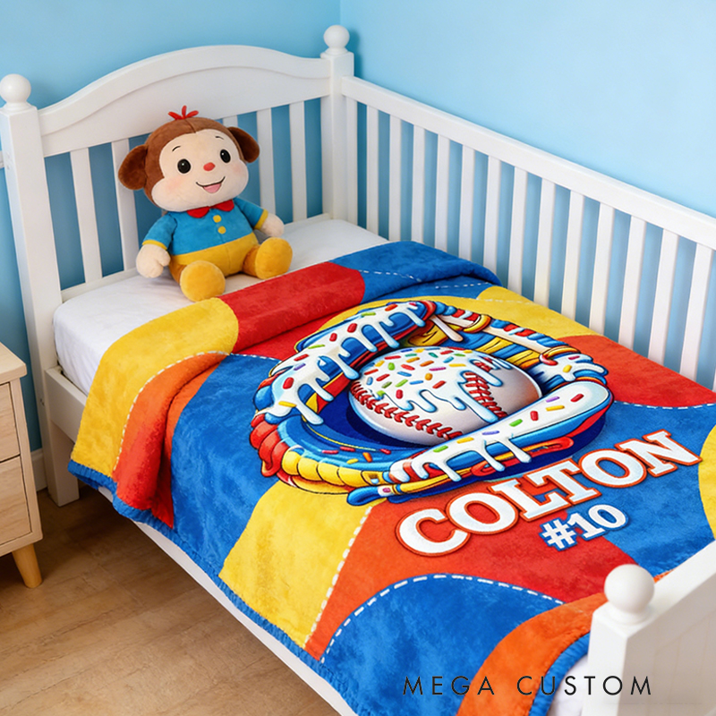 Personalized Baseball Blanket with Fun Ice Cream Drip Design for Baseball Enthusiasts