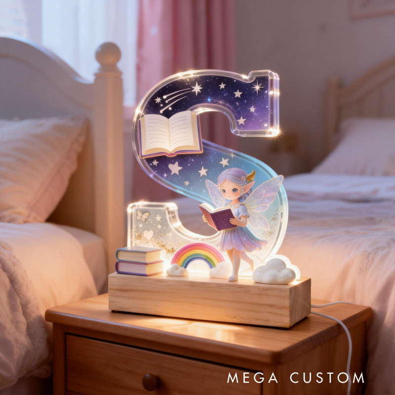 Personalized Reading Fairy LED Night Light Custom 26 Letter Lamp for Room Decor Unique Birthday Gift for Book Lover Girls Bedroom Decoration