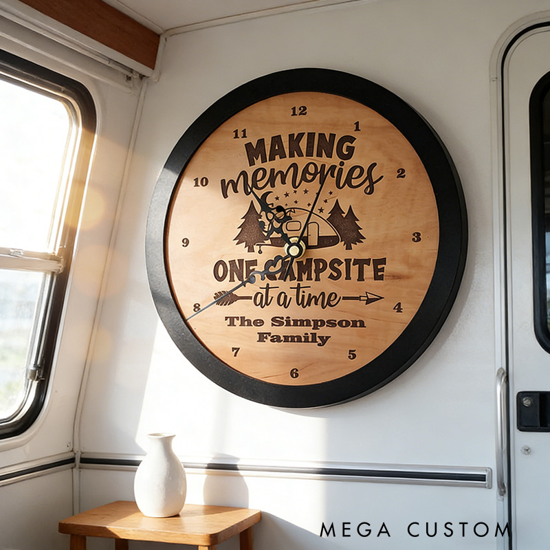 Personalized Camping Clock Rustic Family Camping Clock Camper Rv Rig 5th Wheel Trailer Family Camping Gifts
