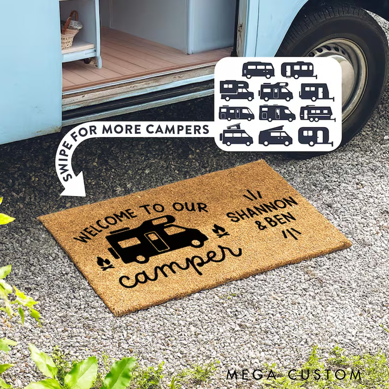 Personalized Welcome to Our Camper Van Doormat Custom Camper Door Mat Doormat Family Name Camping Gifts